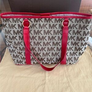Michael Kors Signature Red and Brown Tote
